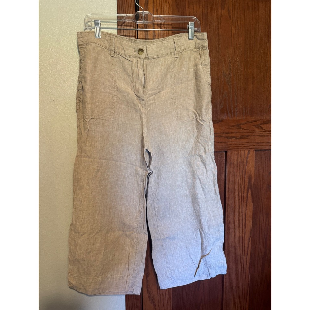J. Jill Love Linen Tan Flax Wide Leg Crop Pants Elastic Back WPT315622 - Picture 2 of 7